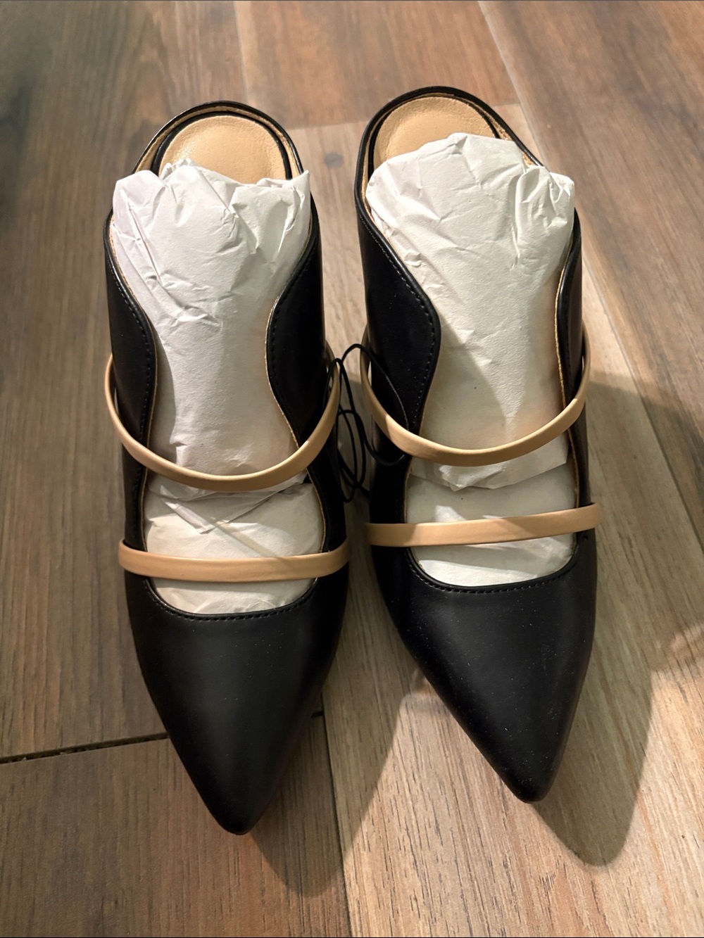 Chinese Laundry Black Pointed-Toe Pumps with Nude Straps